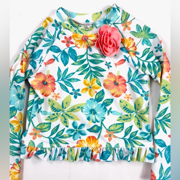 NWT LITTLE ME Toddler Girls' UPF 50+ Tropical Floral Rash Guard w/ Applique 24M - Picture 3 of 7